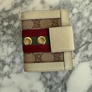 Gucci GG‎ Ophidia Wallet Leather Web Ivory/White, Rare